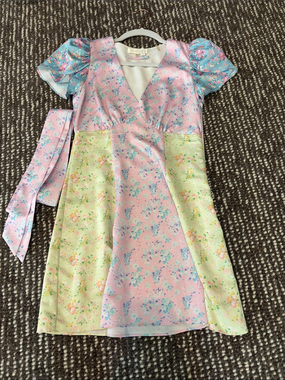 Pastel Floral Satin Wrap Dress - Pink, Blue, Mint